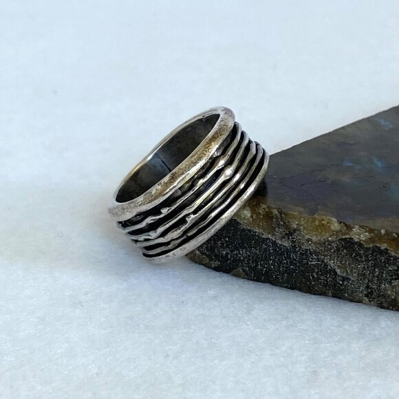 Sterling Silver 925 Modernist Brutalist Style Wide Spinner Band Ring Sz 9.75 11g - Picture 16 of 16